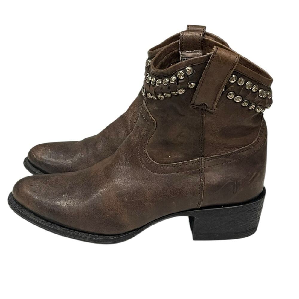 Frye Brown Leather Diana Cut Stud Short Boot US:8 B